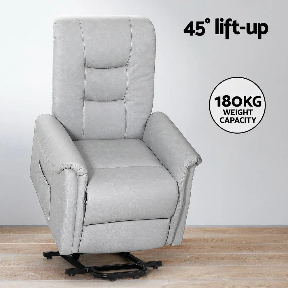 Artiss Recliner Chair Lift Assist Chair Leather Grey - Mekamart Australia
