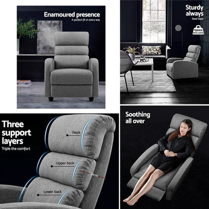 Artiss Recliner Armchair Grey Fabric Bolivia - Mekamart Australia