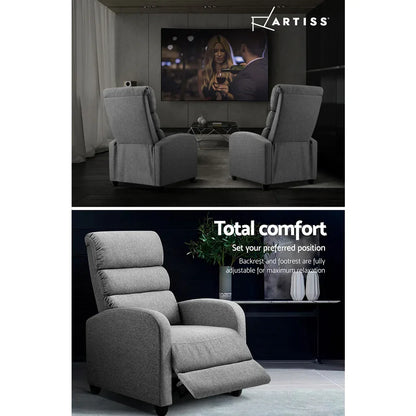 Artiss Recliner Armchair Grey Fabric Bolivia - Mekamart Australia