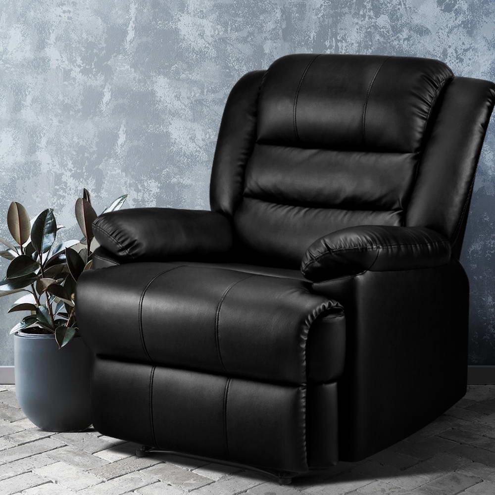 Artiss Recliner Chair Leather Black Cissy - Mekamart Australia