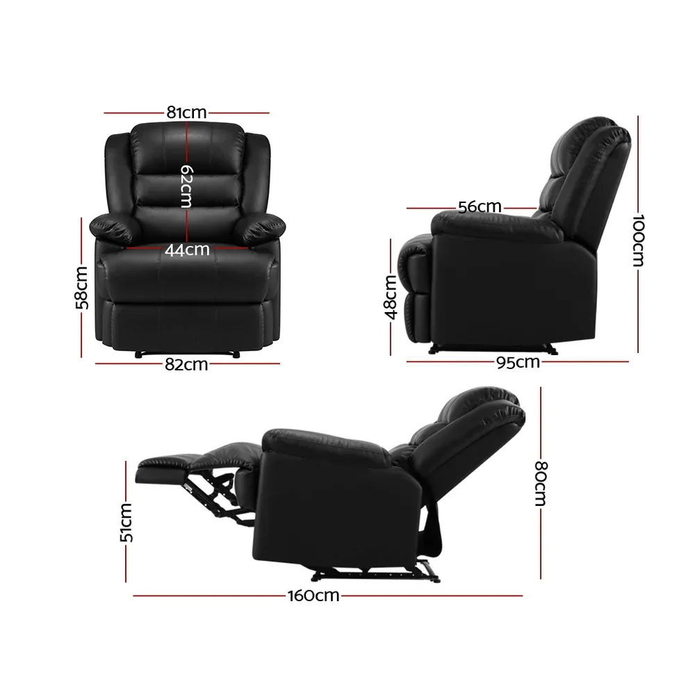 Artiss Recliner Chair Leather Black Cissy - Mekamart Australia
