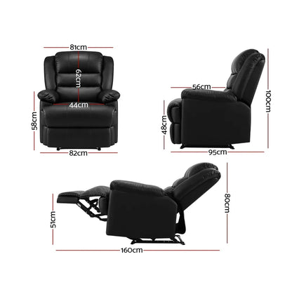 Artiss Recliner Chair Leather Black Cissy - Mekamart Australia