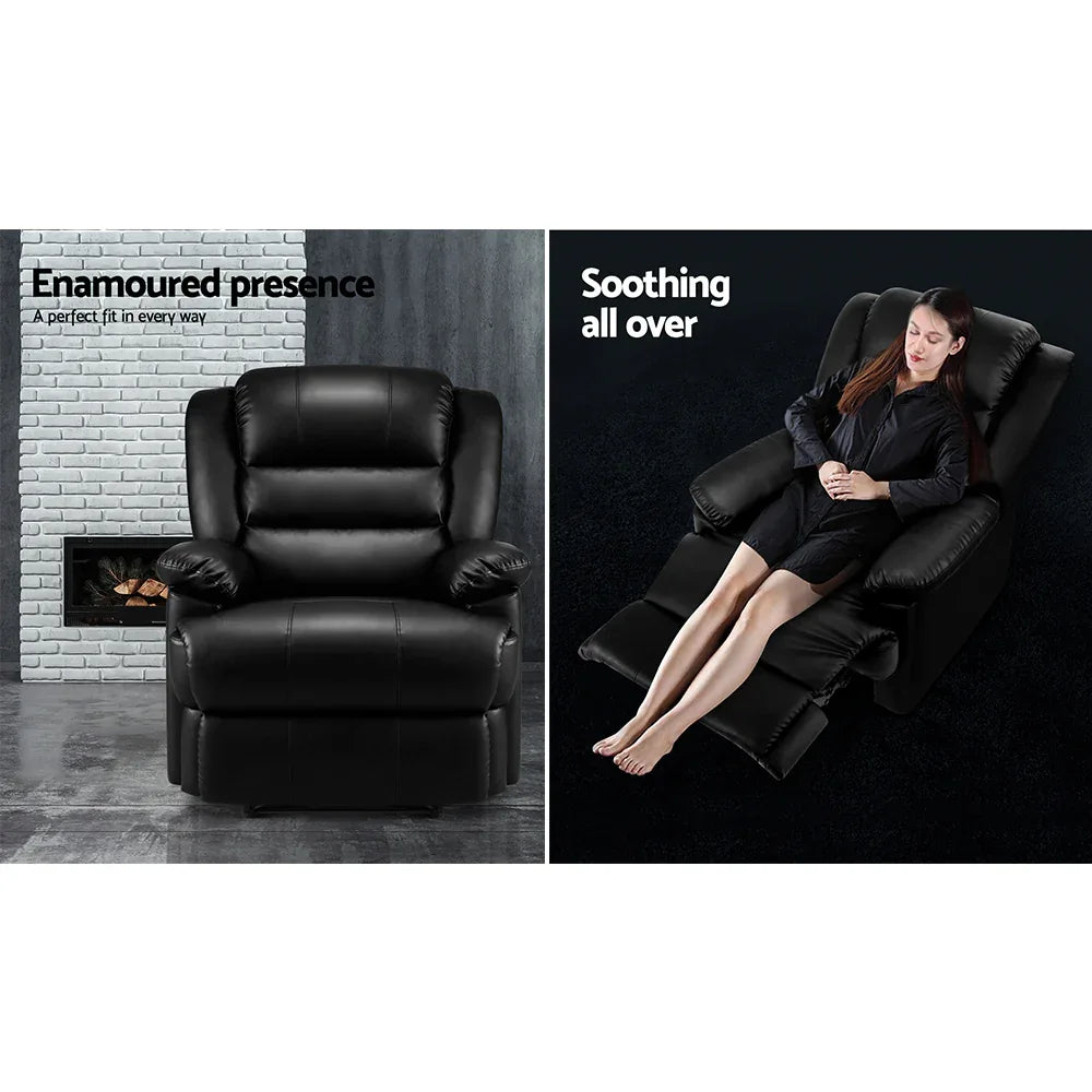 Artiss Recliner Chair Leather Black Cissy - Mekamart Australia