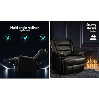 Artiss Recliner Chair Leather Black Cissy - Mekamart Australia