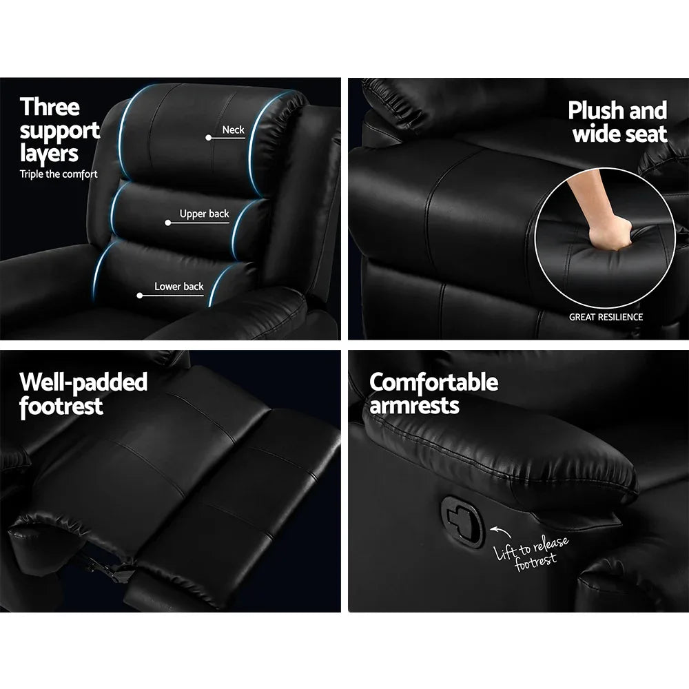 Artiss Recliner Chair Leather Black Cissy - Mekamart Australia