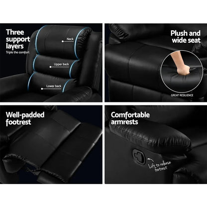 Artiss Recliner Chair Leather Black Cissy - Mekamart Australia