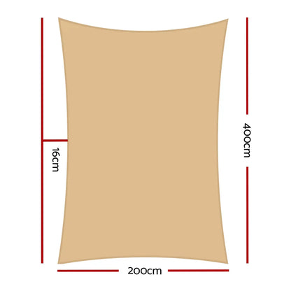 Instahut Shade Sail 2x4m Rectangle 280GSM 98% Sand Shade Cloth - Mekamart Australia