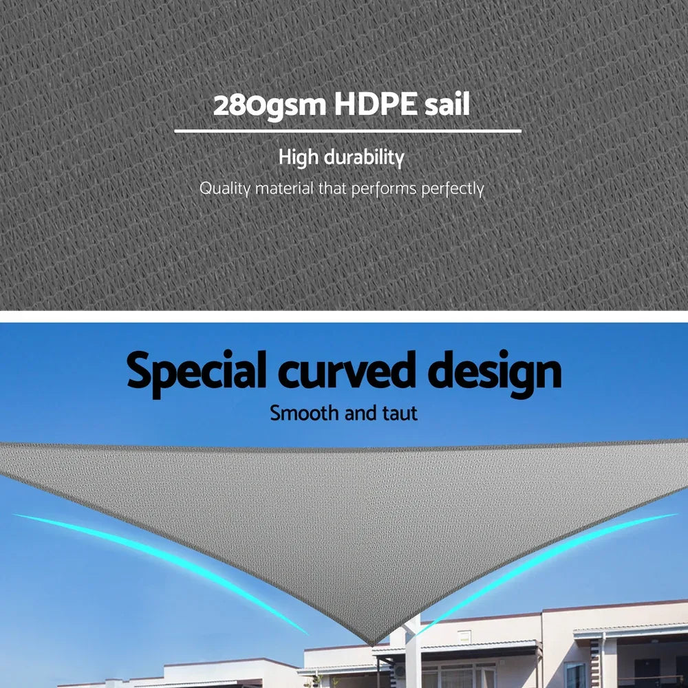 Instahut Shade Sail Cloth Shadecloth Canopy Triangle 280gsm 5x5x7.1m - Mekamart Australia