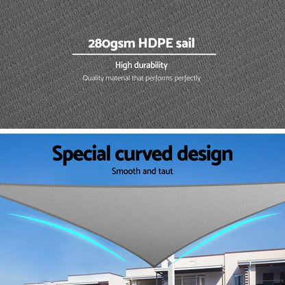 Instahut Shade Sail Cloth Shadecloth Canopy Triangle 280gsm 5x5x7.1m - Mekamart Australia