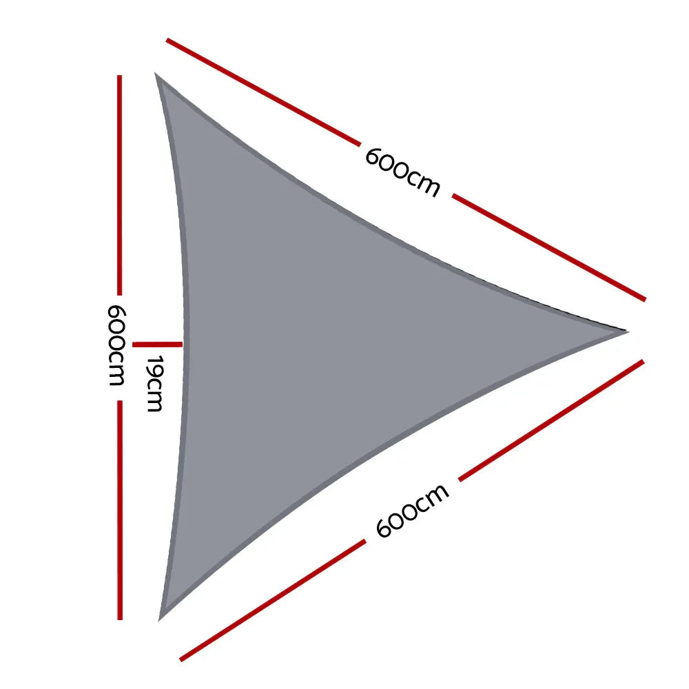 Instahut Shade Sail 6x6x6m Triangle 280GSM 98% Grey Shade Cloth - Mekamart Australia