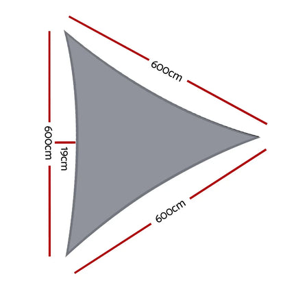 Instahut Shade Sail 6x6x6m Triangle 280GSM 98% Grey Shade Cloth - Mekamart Australia