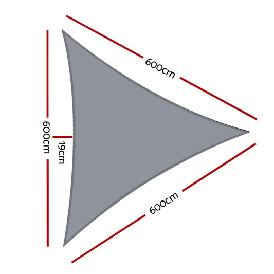 Instahut Shade Sail 6x6x6m Triangle 280GSM 98% Grey Shade Cloth - Mekamart Australia