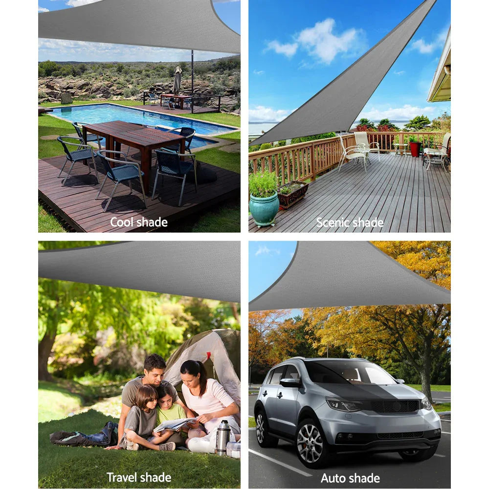 Instahut Shade Sail 6x6x6m Triangle 280GSM 98% Grey Shade Cloth - Mekamart Australia