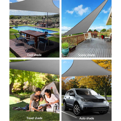 Instahut Shade Sail 6x6x6m Triangle 280GSM 98% Grey Shade Cloth - Mekamart Australia
