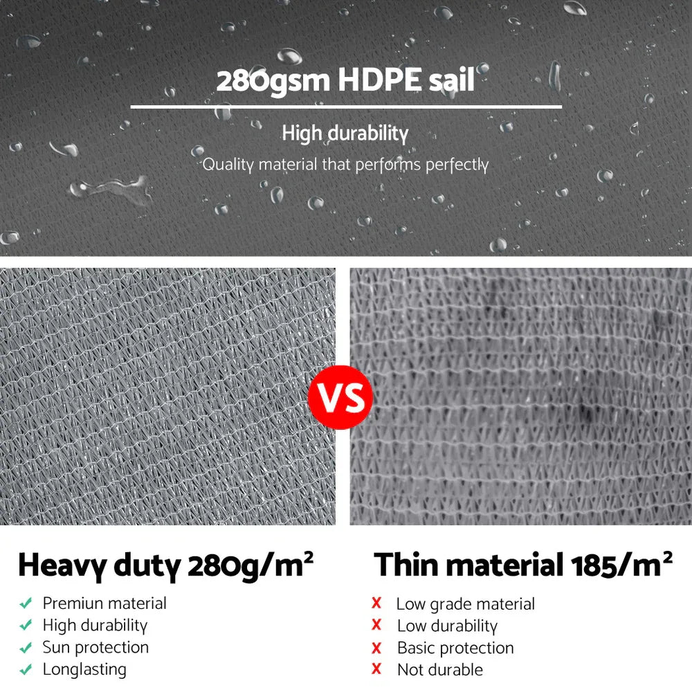 Instahut Shade Sail 6x6x6m Triangle 280GSM 98% Grey Shade Cloth - Mekamart Australia