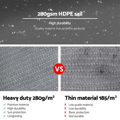 Instahut Shade Sail 6x6x6m Triangle 280GSM 98% Grey Shade Cloth - Mekamart Australia