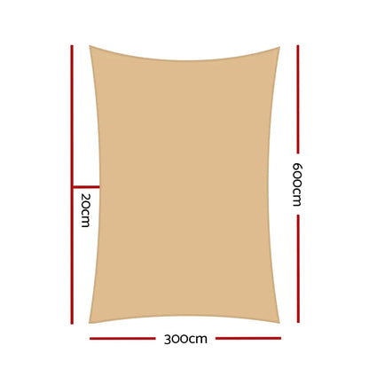 Instahut Shade Sail 3x6m Rectangle 185GSM 95% Sand Shade Cloth - Mekamart Australia