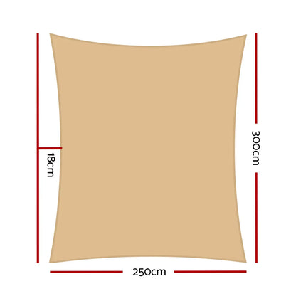 Instahut Shade Sail 2.5x3m Rectangle 280GSM 98% Sand Shade Cloth - Mekamart Australia