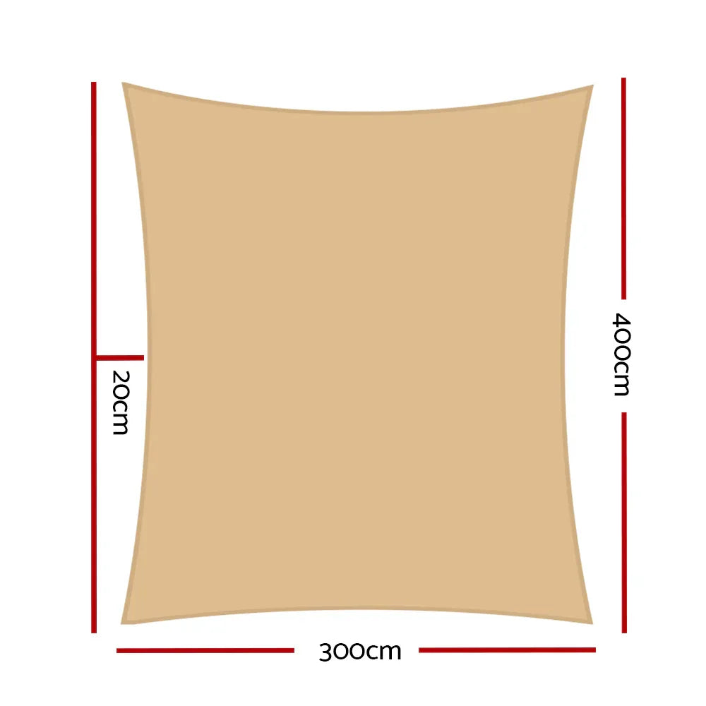 Instahut Shade Sail 3x4m Rectangle 280GSM 98% Sand Shade Cloth - Mekamart Australia