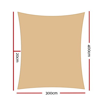 Instahut Shade Sail 3x4m Rectangle 280GSM 98% Sand Shade Cloth - Mekamart Australia