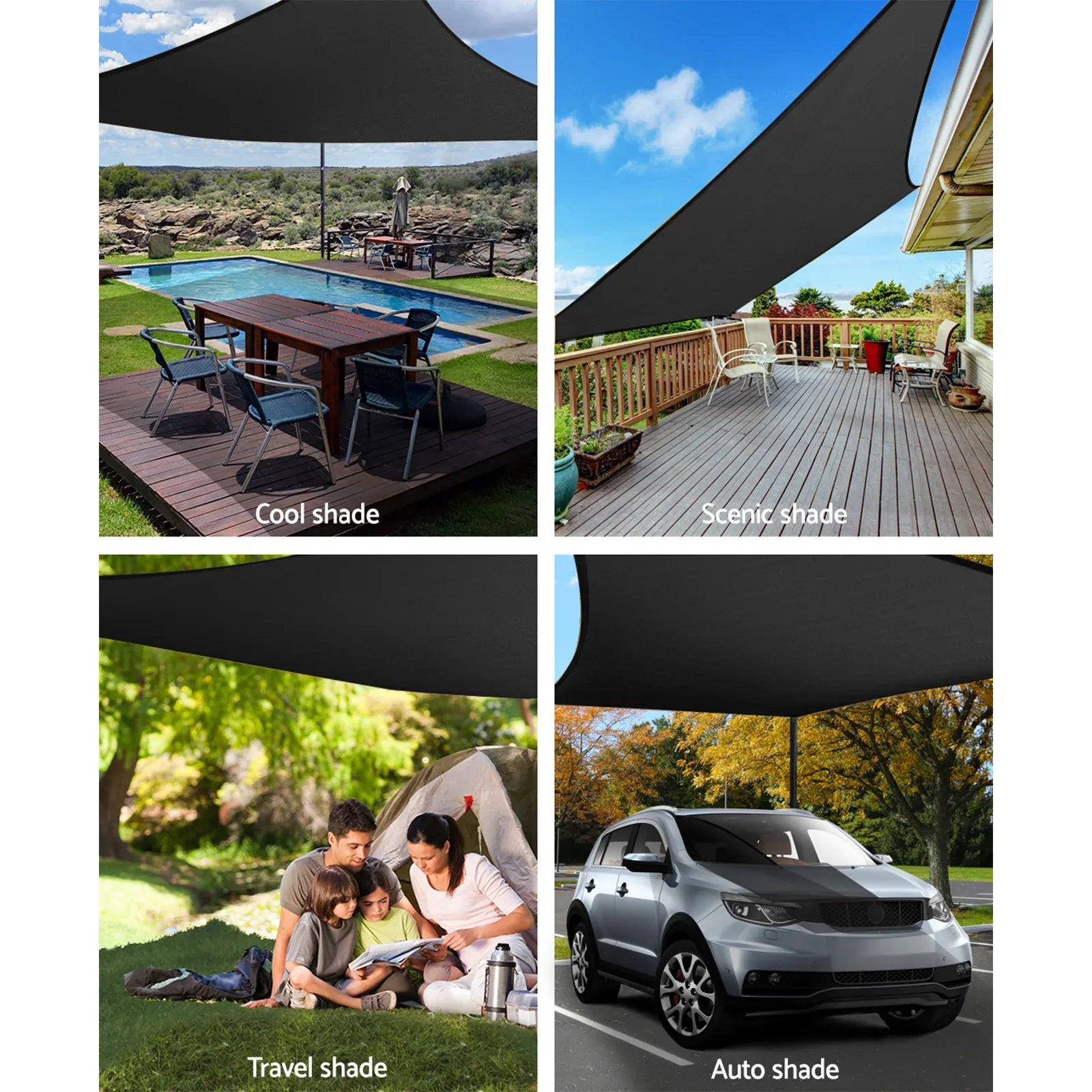 Instahut Shade Sail 3x6m Rectangle 280GSM 98% Black Shade Cloth - Mekamart Australia