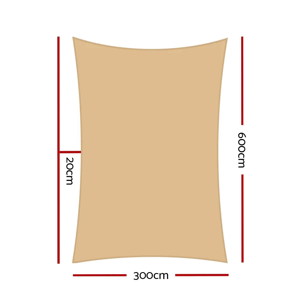 Instahut Shade Sail 3x6m Rectangle 280GSM 98% Sand Shade Cloth - Mekamart Australia