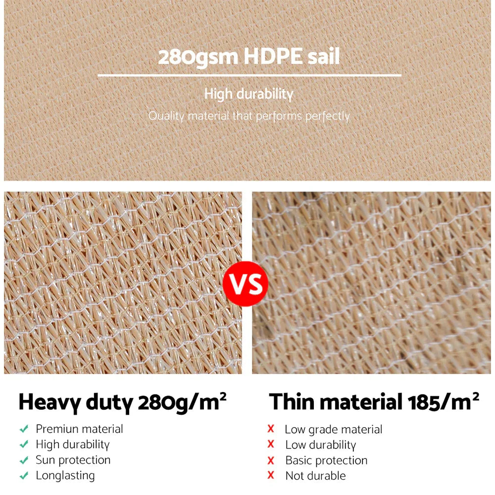 Instahut Shade Sail 3x6m Rectangle 280GSM 98% Sand Shade Cloth - Mekamart Australia