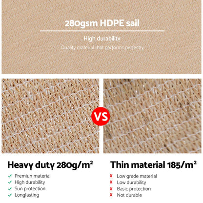 Instahut Shade Sail 3x6m Rectangle 280GSM 98% Sand Shade Cloth - Mekamart Australia