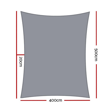 Instahut Shade Sail 4x5m Rectangle 280GSM 98% Grey Shade Cloth - Mekamart Australia