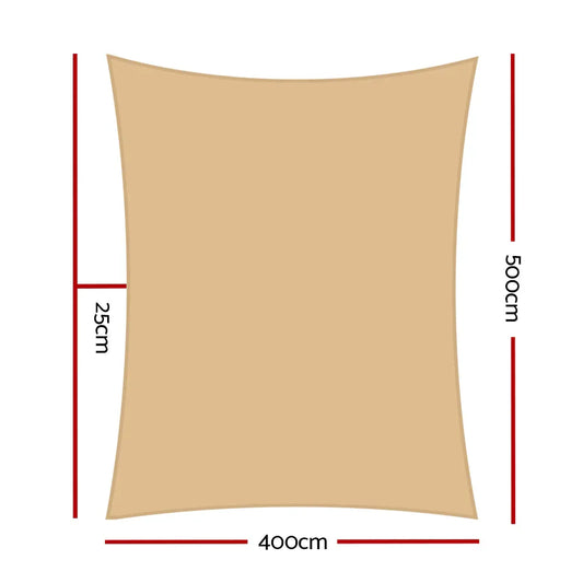Instahut Shade Sail 4x5m Rectangle 280GSM 98% Sand Shade Cloth - Mekamart Australia
