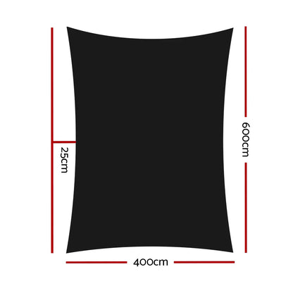 Instahut Shade Sail 4x6m Rectangle 280GSM 98% Black Shade Cloth - Mekamart Australia