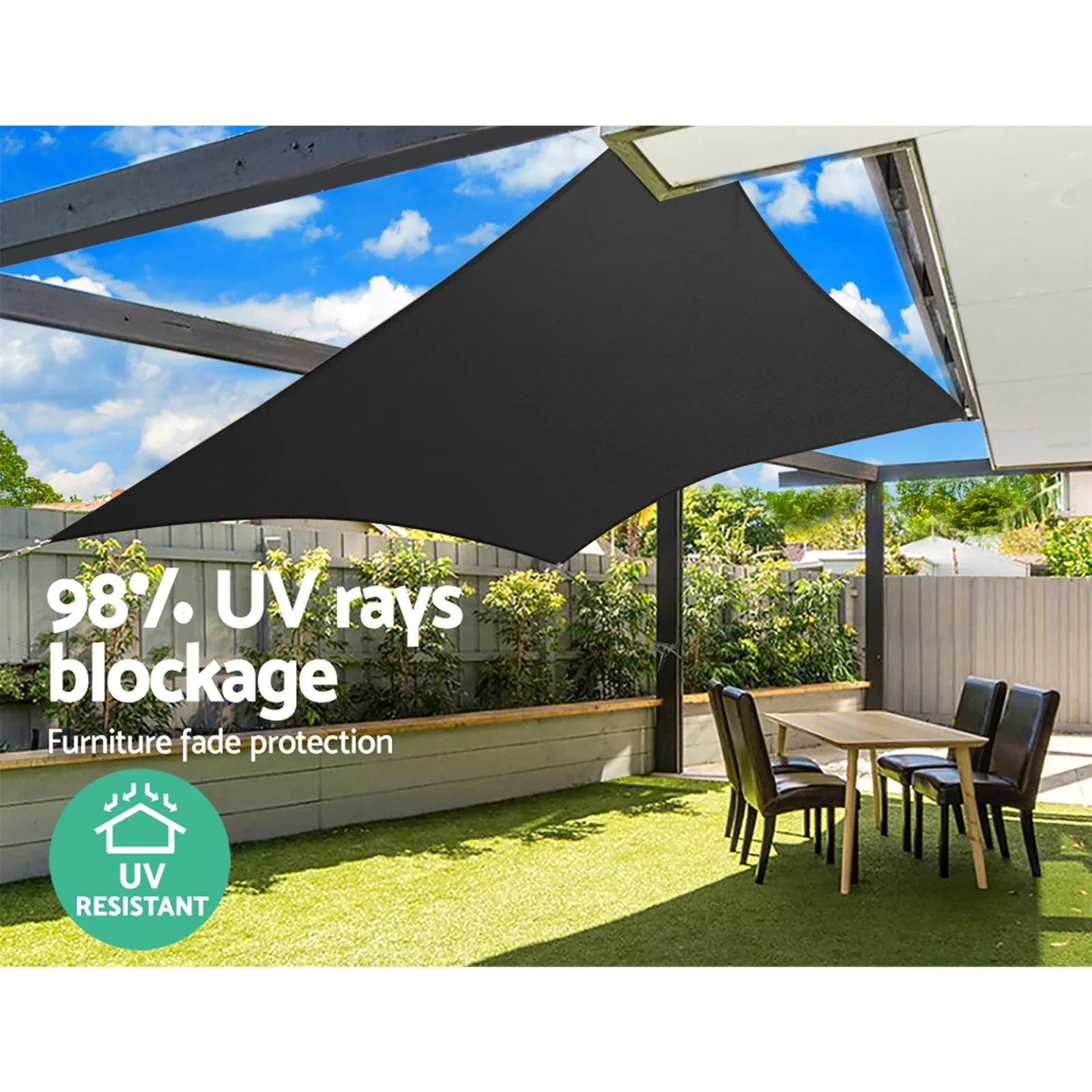 Instahut Shade Sail 4x6m Rectangle 280GSM 98% Black Shade Cloth - Mekamart Australia