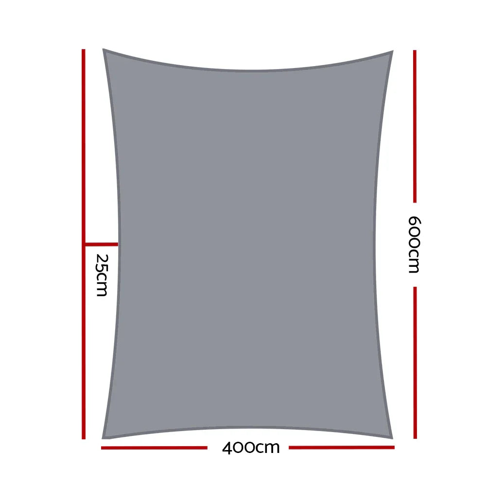 Instahut Shade Sail 4x6m Rectangle 280GSM 98% Grey Shade Cloth - Mekamart Australia