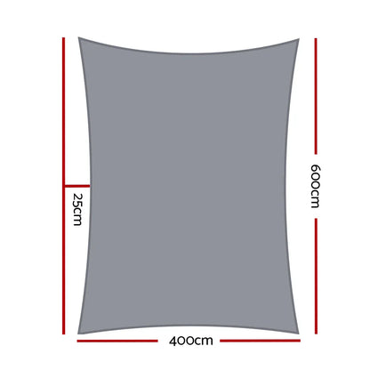 Instahut Shade Sail 4x6m Rectangle 280GSM 98% Grey Shade Cloth - Mekamart Australia