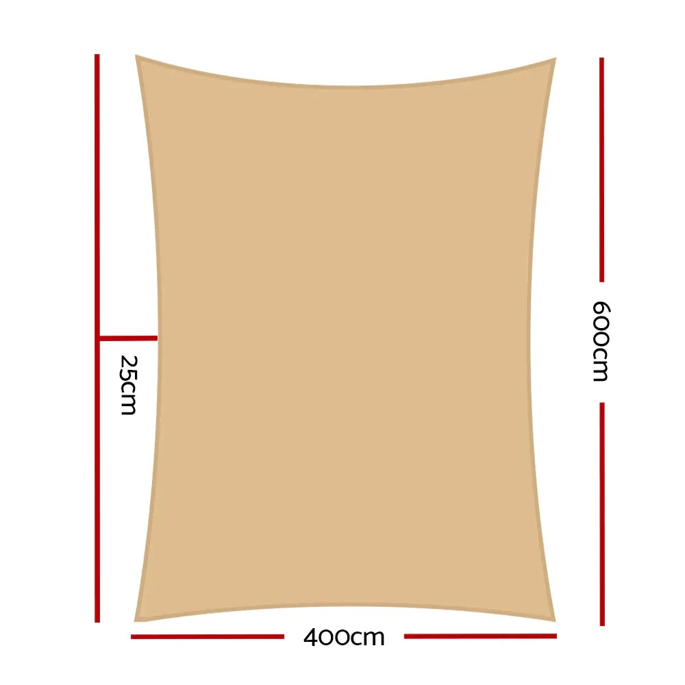 Instahut Shade Sail 4x6m Rectangle 280GSM 98% Sand Shade Cloth - Mekamart Australia