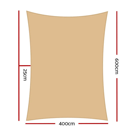 Instahut Shade Sail 4x6m Rectangle 280GSM 98% Sand Shade Cloth - Mekamart Australia