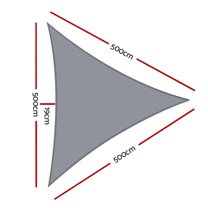 Instahut Shade Sail 5x5x5m Triangle 280GSM 98% Grey Shade Cloth - Mekamart Australia