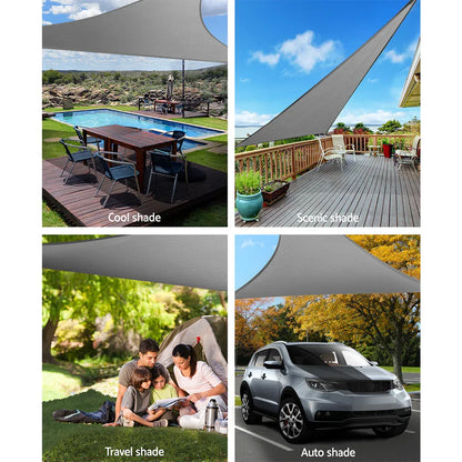 Instahut Shade Sail 5x5x5m Triangle 280GSM 98% Grey Shade Cloth - Mekamart Australia