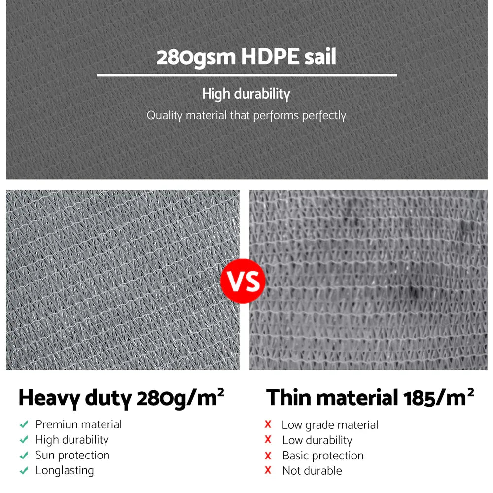 Instahut Shade Sail 5x5x5m Triangle 280GSM 98% Grey Shade Cloth - Mekamart Australia