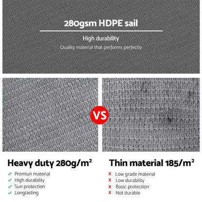 Instahut Shade Sail 5x5x5m Triangle 280GSM 98% Grey Shade Cloth - Mekamart Australia