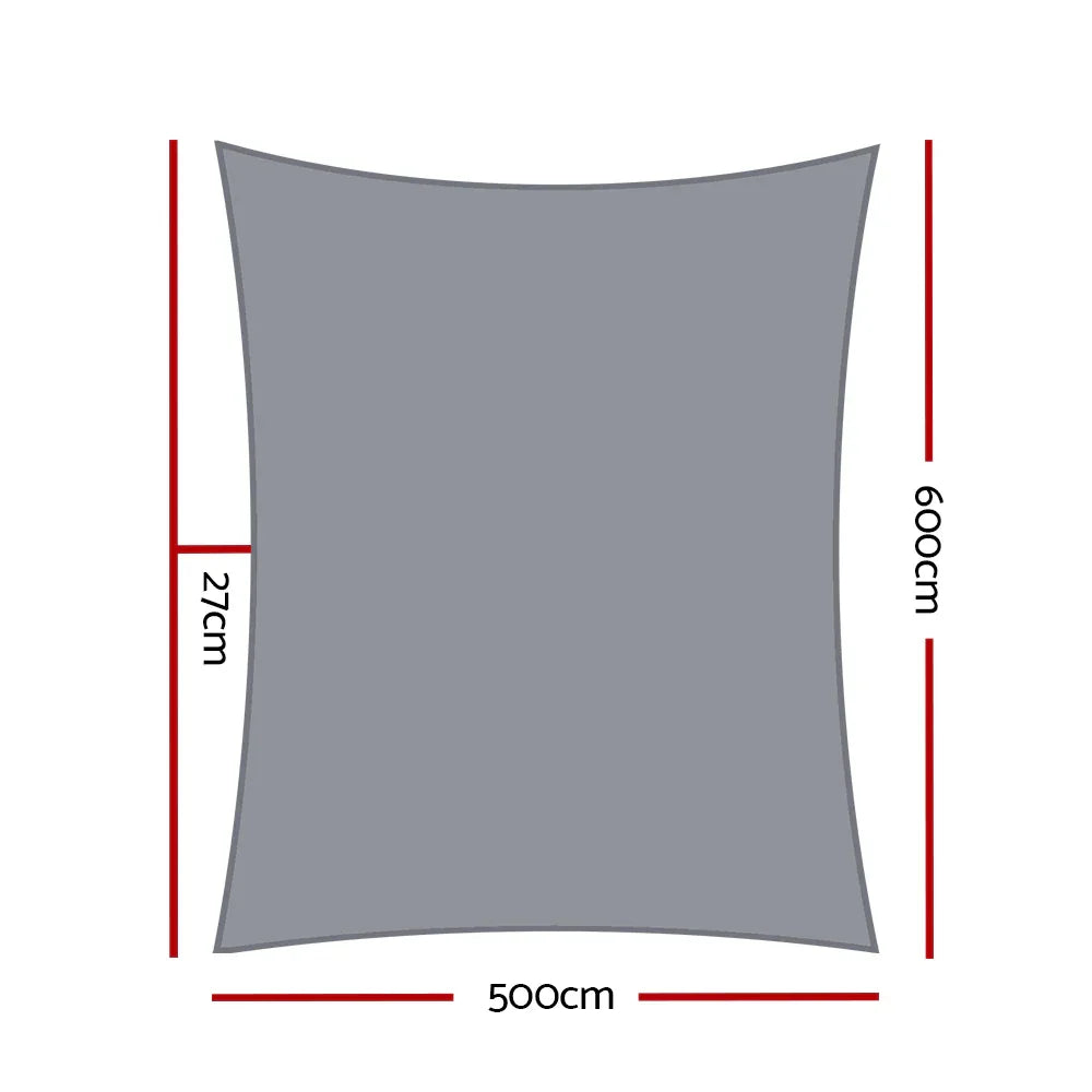 Instahut Shade Sail 5x6m Rectangle 280GSM 98% Grey Shade Cloth - Mekamart Australia