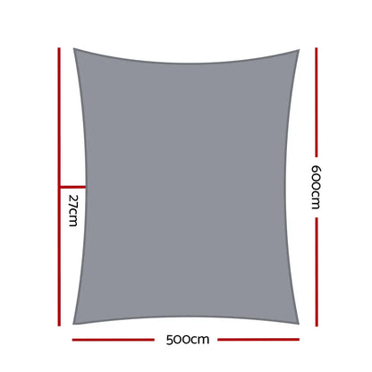 Instahut Shade Sail 5x6m Rectangle 280GSM 98% Grey Shade Cloth - Mekamart Australia