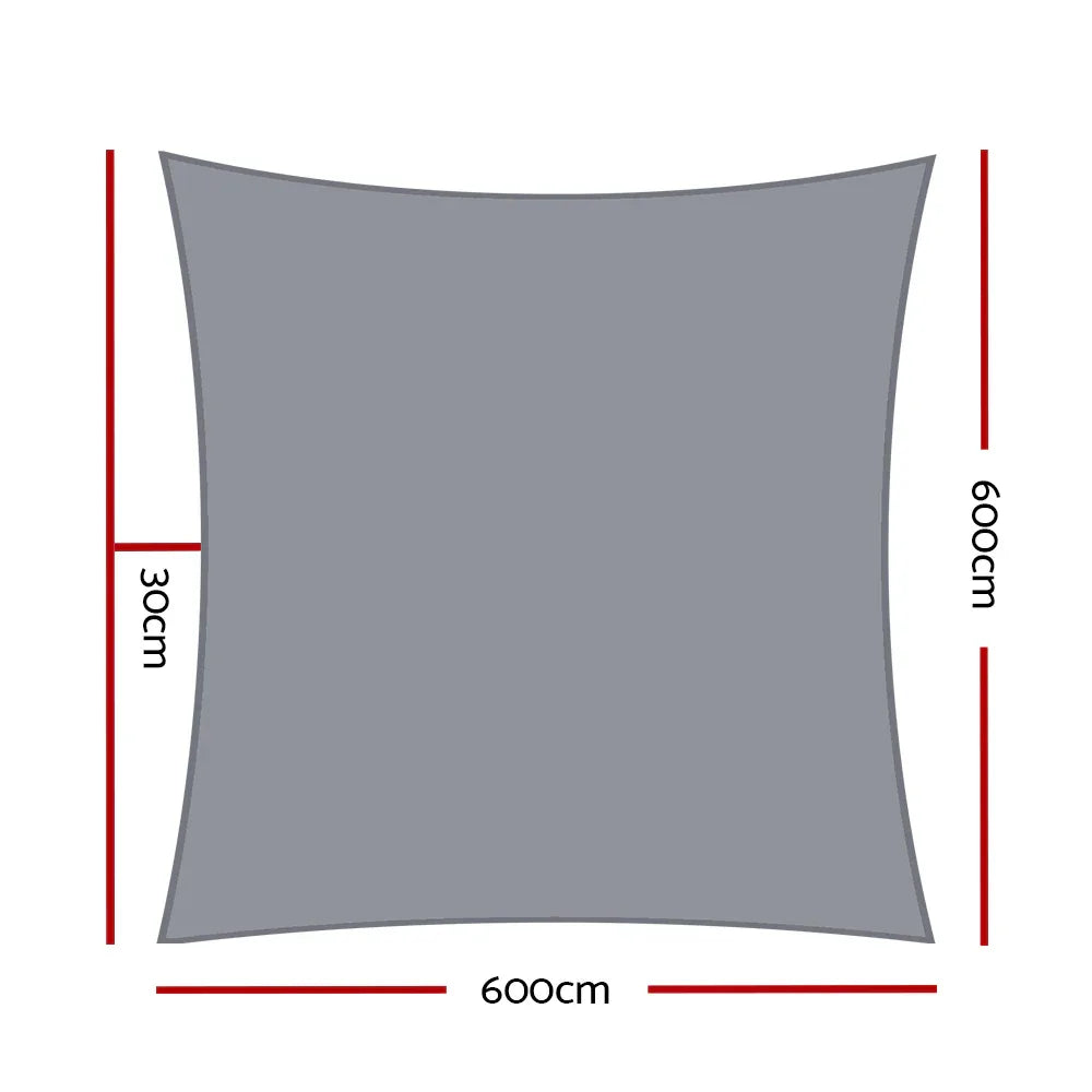 Instahut Shade Sail 6x6m Rectangle 280GSM 98% Grey Shade Cloth - Mekamart Australia