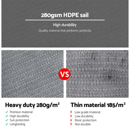 Instahut Shade Sail 6x6m Rectangle 280GSM 98% Grey Shade Cloth - Mekamart Australia