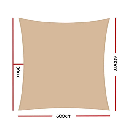 Instahut Shade Sail 6x6m Rectangle 280GSM 98% Sand Shade Cloth - Mekamart Australia