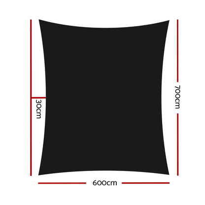 Instahut Shade Sail 6x7m Rectangle 280GSM 98% Black Shade Cloth - Mekamart Australia
