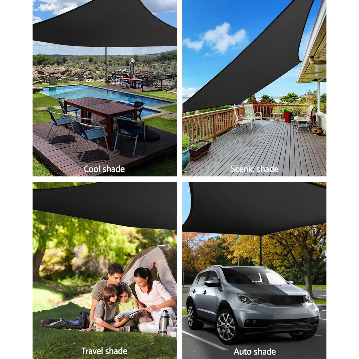 Instahut Shade Sail 6x7m Rectangle 280GSM 98% Black Shade Cloth - Mekamart Australia