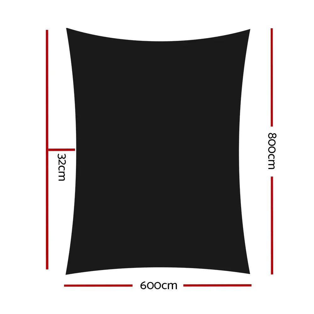 Instahut Shade Sail 6x8m Rectangle 280GSM 98% Black Shade Cloth - Mekamart Australia