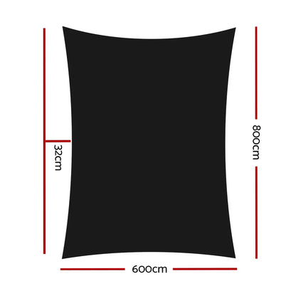Instahut Shade Sail 6x8m Rectangle 280GSM 98% Black Shade Cloth - Mekamart Australia