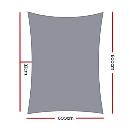 Instahut Shade Sail 6x8m Rectangle 280GSM 98% Grey Shade Cloth - Mekamart Australia